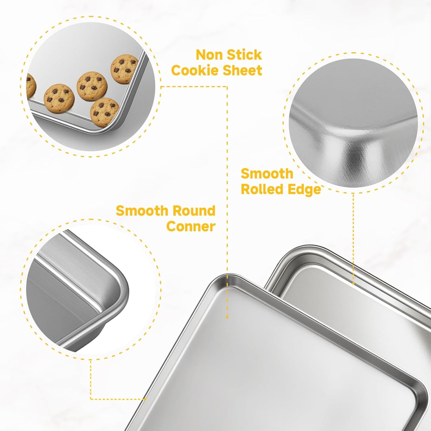 Ohtomber Stainless Steel Baking Sheet Pan Set - Heavy Duty 3 Pack Cookie Sheets | 9/12/16 Inch Trays for Roasting