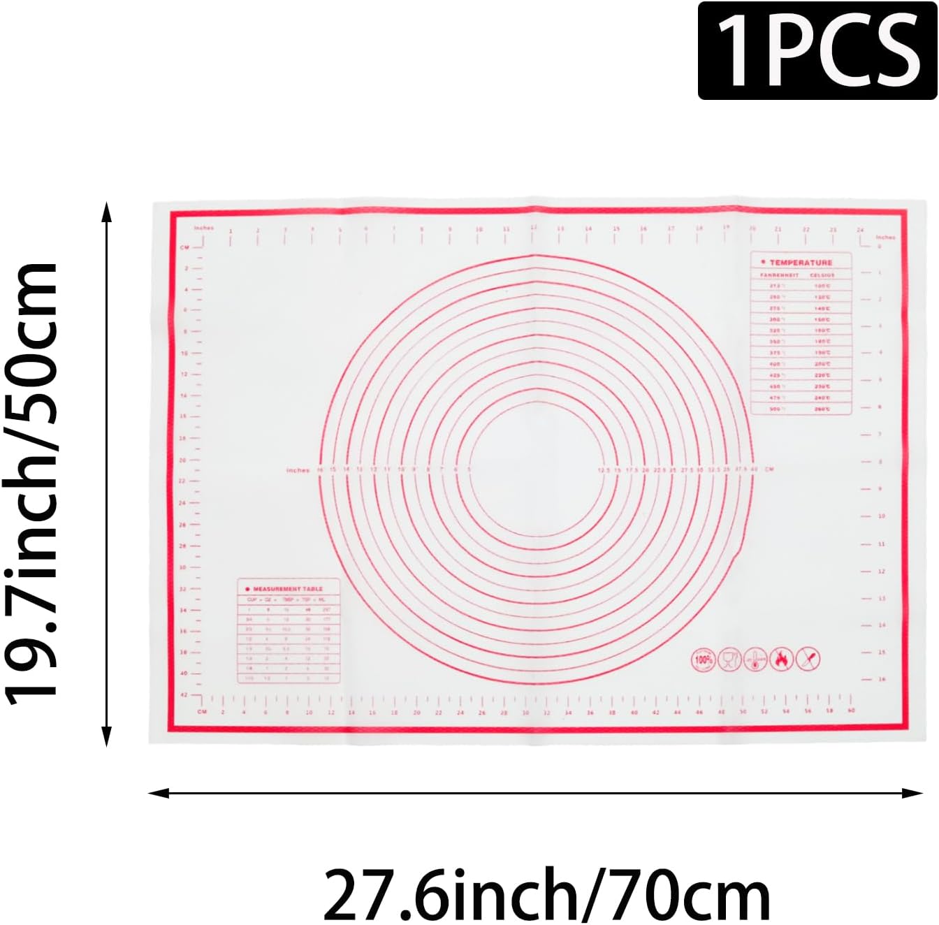 Skiennix Silicone Pastry Mat - 20" x 28" Non-Slip Baking Mat with Measurements | Reusable Dough Sheet for Cookies, Pizza, and Pie (White)