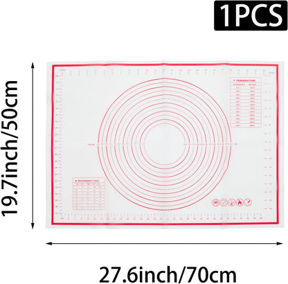 Skiennix Silicone Pastry Mat - 20" x 28" Non-Slip Baking Mat with Measurements | Reusable Dough Sheet for Cookies, Pizza, and Pie (White)