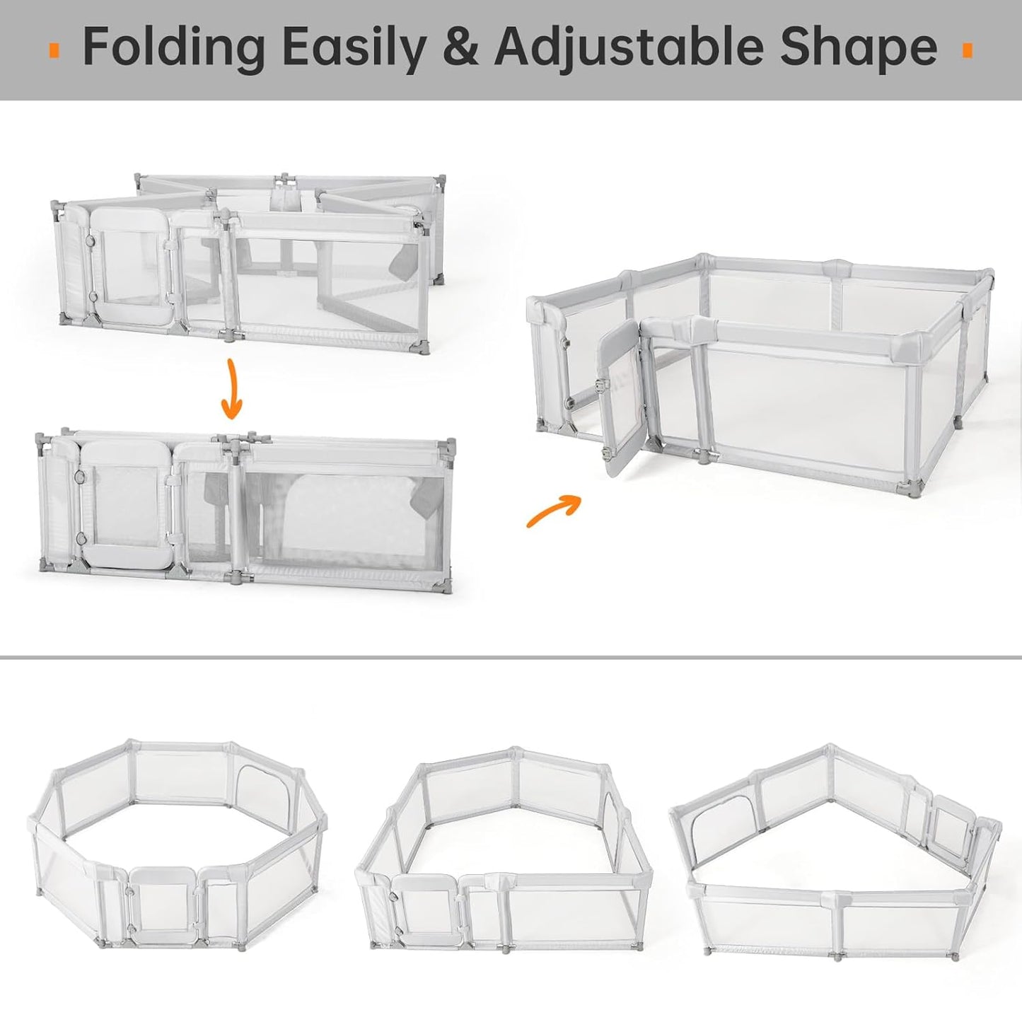 Skiennix Baby Playpen - 71"x71" Foldable Play Area with Gate & Zipper Door | Light Grey