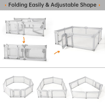 Skiennix Baby Playpen - 71"x71" Foldable Play Area with Gate & Zipper Door | Light Grey
