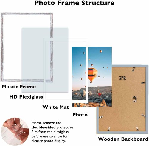 JCJMY Rustic White Picture Frame - 12x16 with 11x14 Mat for Wall Display | Durable Plexiglass