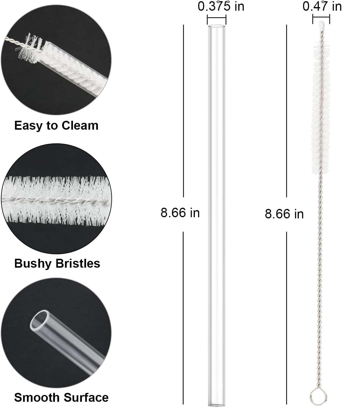 Stanley Replacement Straw - 6 Pack Reusable Straws with Cleaning Brush | Clear, Dishwasher Safe for 14 oz & 20 oz Tumblers