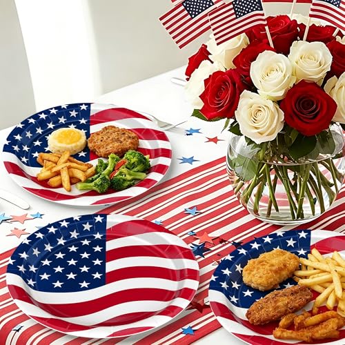Independence Day 50PCS Patriotic Paper Plates Red White Blue 9-inch Party Supplies