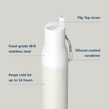 LARQ Bottle Flip Top 25 oz - Insulated Stainless Steel Water Bottle With Straw | BPA-Free & Reusable | Keeps Drinks Cold for 24 Hours, Granite White