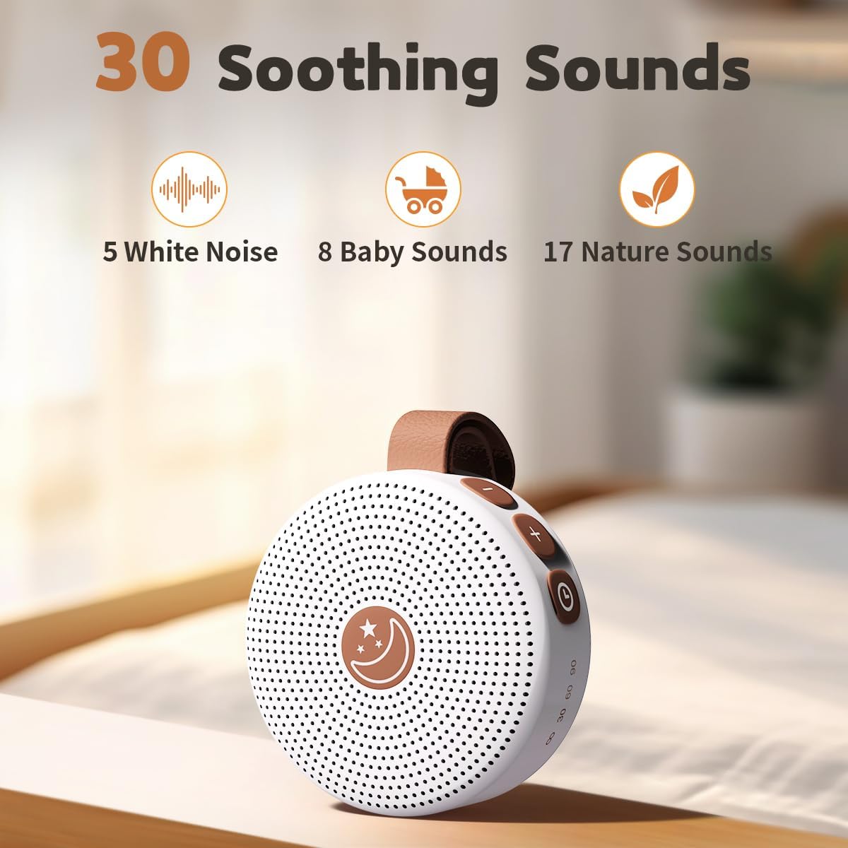 Skiennix Mini White Noise Machine - 30 Soothing Sounds with Auto-Off Timer | Portable for Kids & Adults