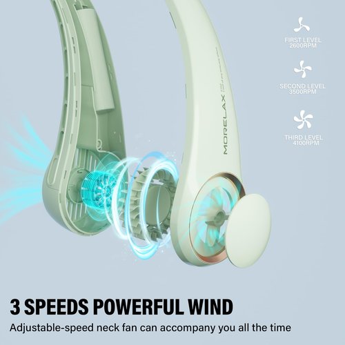 Jancane Portable Neck Fan, USB Rechargeable Personal Fan, 3 Speeds Adjustable, Large air outlet Powerful Strong Wind, Adjustable, 360° Cooling, Super Quiet, No Blade Design, No Hair Twisting,(Green)