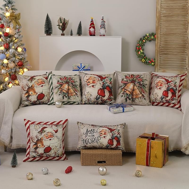 Multicolor Christmas Pillow Covers Set of 4 12x20 Santa Claus Decor