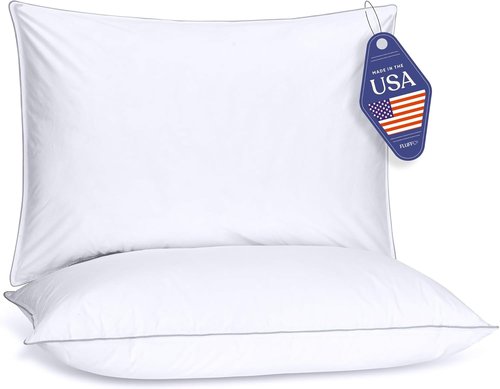FluffCo Down Alternative Pillows - Cooling Queen Bed Pillows Set of 2 | Machine Washable & USA Made