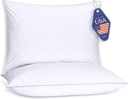 FluffCo Down Alternative Pillows - Cooling Queen Bed Pillows Set of 2 | Machine Washable & USA Made