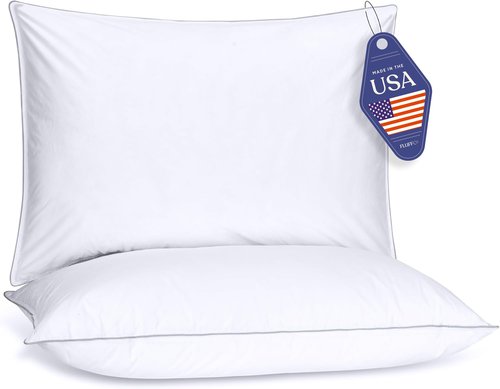 FluffCo Down Alternative Pillows Standard/Queen Size Set of 2 - Queen Bed Pillows for Sleeping - Made in USA - Cooling Surface and Machine Washable for Side, Back, and Stomach Sleepers