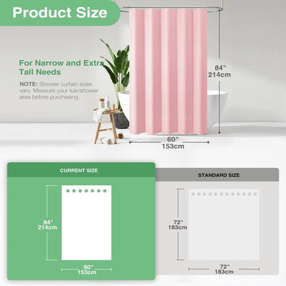 Dynamene Stall Fabric Shower Curtain - 60 x 84 inch Long Waffle Weave Weighted Thick Cloth Shower Curtains for Bathroom, Neutral Heavy Duty Hotel Spa Luxury Bath Curtain Set with 10 Hook, Pink