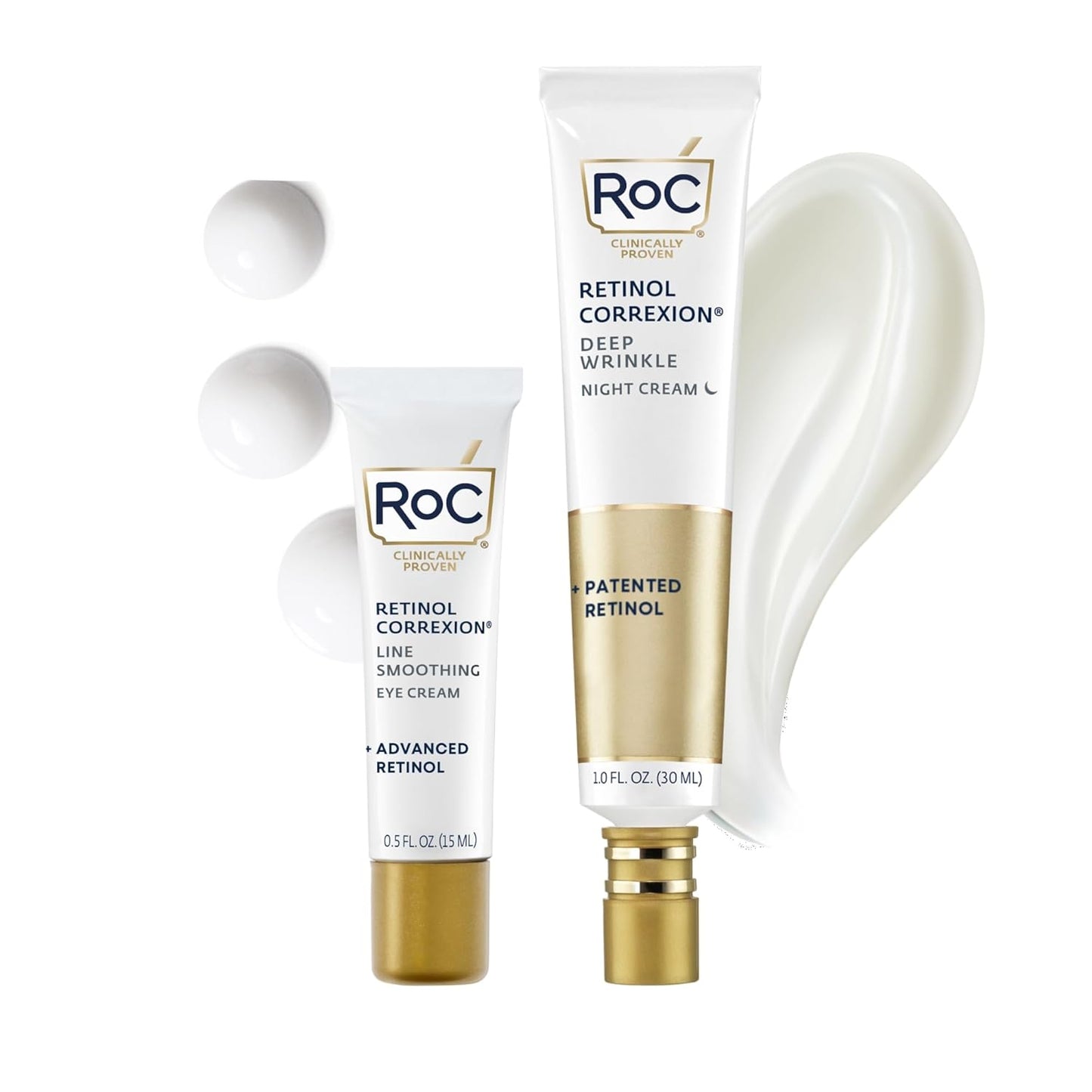 RoC Retinol Correxion Duo Set - Anti-Aging Night Face Cream & Under Eye Cream for Dark Circles