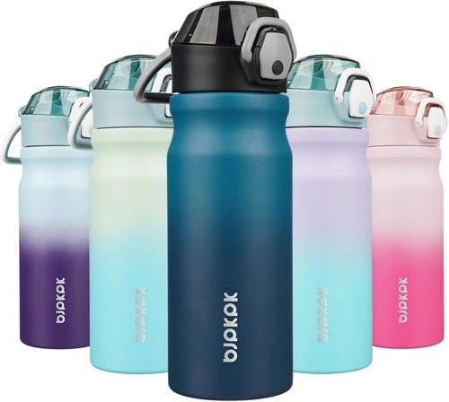 BJPKPK 18oz Insulated Water Bottle - BPA-Free Stainless Steel Thermal Flask with Straw | Indigo Black