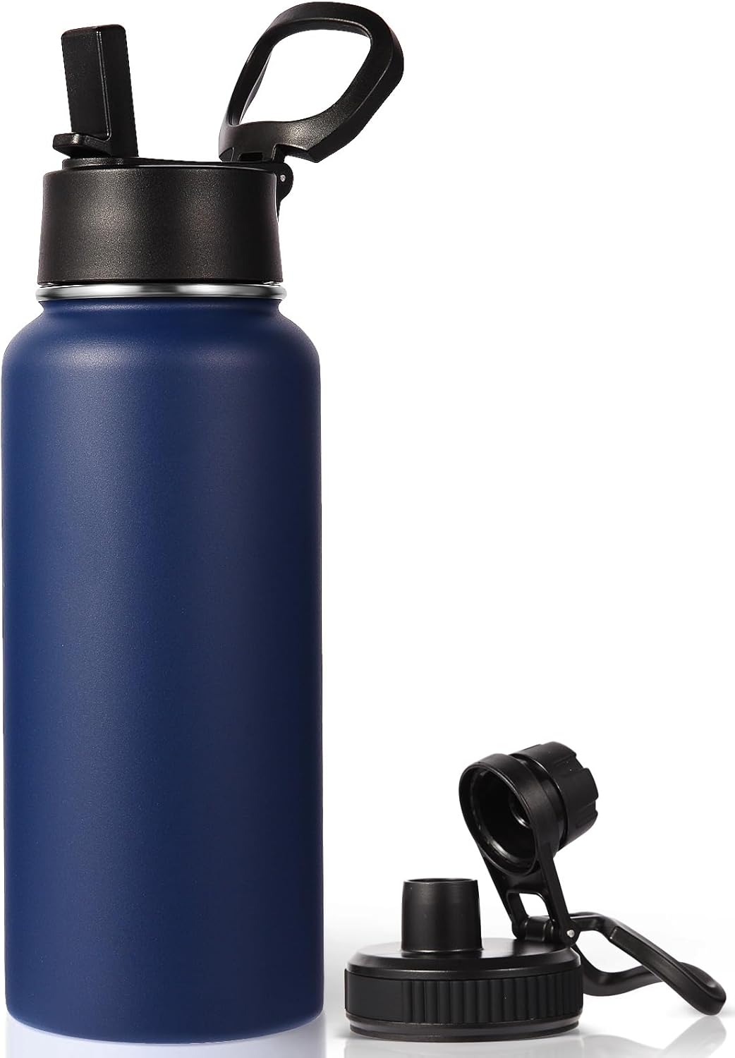 Neihepal 32 oz Insulated Water Bottle - 18/8 Stainless Steel with Straw & Spout Lids | Navy, 1 Pack