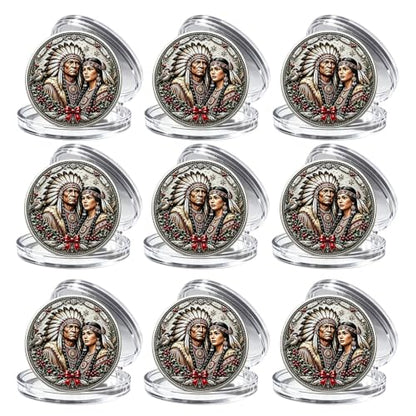 Native American Christmas Collectible Coin Set - 9 Pieces Holiday Keepsakes