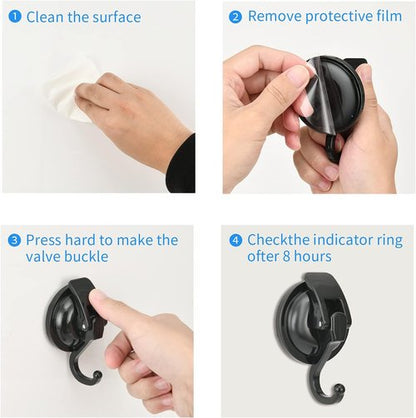 Heavy Duty Vacuum Wreath Cup Hook - Super Suction Black-Plated Design | 2 Pack for Kitchen & Bathroom