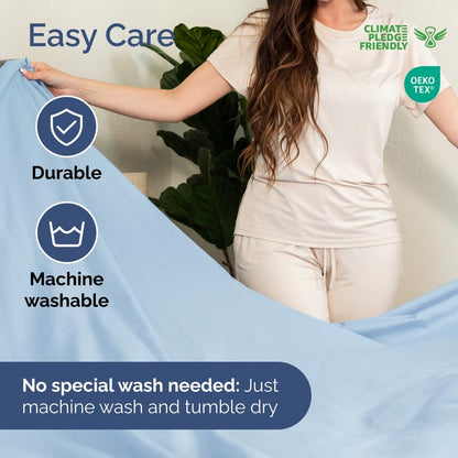 Skiennix Short Queen Size 4-Piece Sheet Set - Soft, Breathable & Cooling Bed Sheets with Deep Pockets - Luxury Light Blue Bedding for All Ages