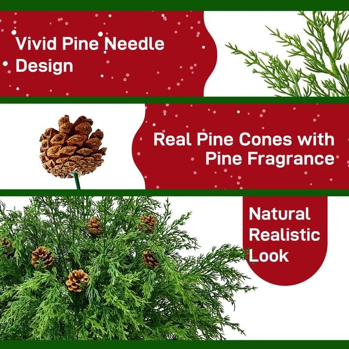 21PCS Artificial Cedar Stems with Pinecones for Holiday Decor - Norfolk Pine Branches & Cones, Indoor Outdoor