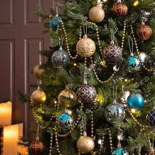 Valery Madelyn Christmas Ball Ornaments, 9ct Blue and Gold Shatterproof Christmas Tree Decorations Set, 2.76 Inches Luxury Hanging Ornaments for Xmas Trees Bulk Holiday Decor