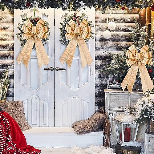 Velvet Christmas Wreath Bow Set - Champagne Gold, 12 Pack