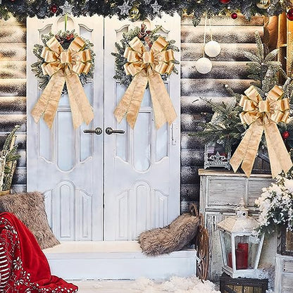 Velvet Christmas Wreath Bow Set - Champagne Gold, 12 Pack