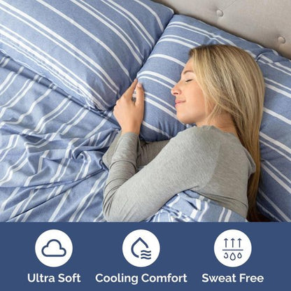 Full XL Bed Sheet - 4 Piece Full XL Bed Sheets Set - Soft, Breathable & Cooling - Hotel Luxury Bedding for Women, Men, Kids, Teens, Boys & Girls - Deep Pockets, Fade and Wrinkle Free - Blue Stripes
