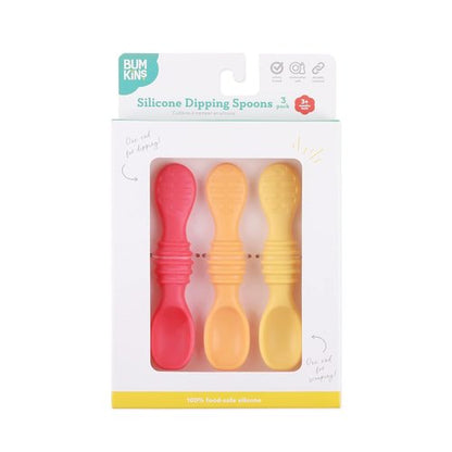 Bumkins Silicone Baby Utensil Set - Soft Tip Trainer Spoons for Self-Feeding | 3-Pack in Red & Yellow