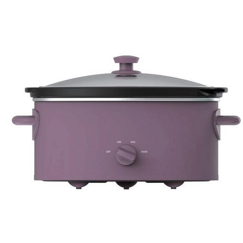 6 Quart Oval Slow Cooker, Stainless Steel Finish, Glass Lid, Adjustable Temp, Perfect for Families and Gatherings Entertaining, Purple