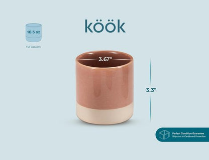 KooK Latte Cups - Artisanal Ceramic Stoneware | No Handle, Microwave & Dishwasher Safe, Multicolor, 10.5 oz Set of 4