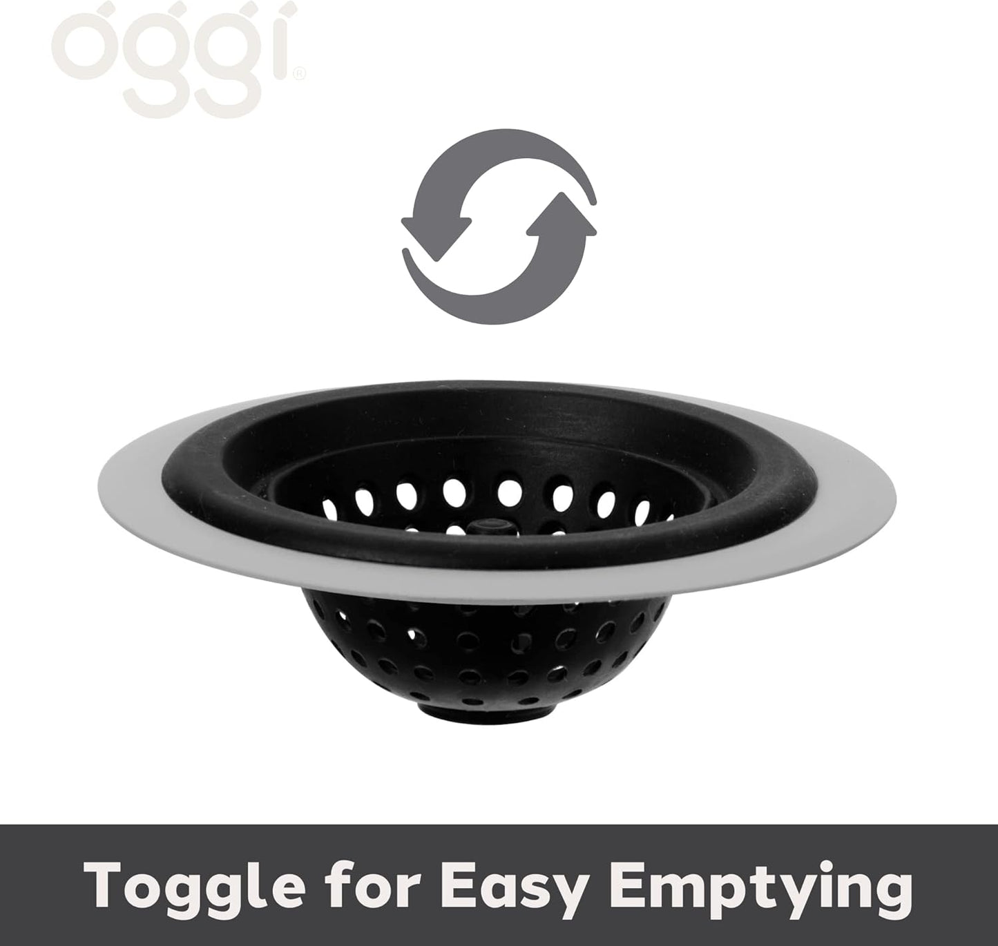 OGGI Silicone & Metal Sink Stopper- Great Kitchen Sink Stopper, Silicone Drain Stopper, Sink Plug, 4.6˝ Diameter Metal Rim, Black