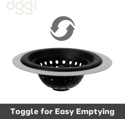 OGGI Silicone & Metal Sink Stopper- Great Kitchen Sink Stopper, Silicone Drain Stopper, Sink Plug, 4.6˝ Diameter Metal Rim, Black