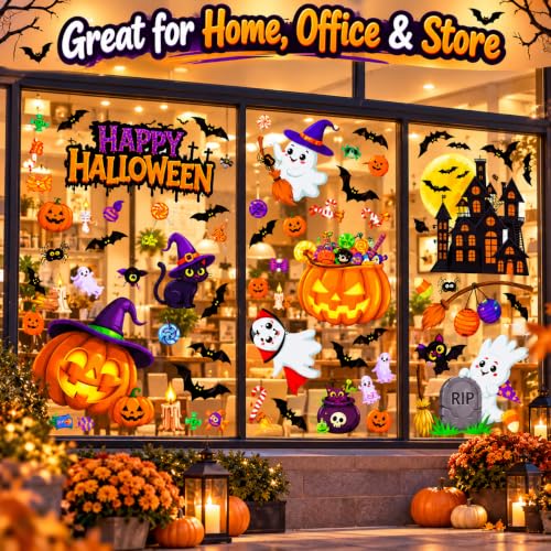 Halloween Window Clings Decorations with Ghost Pumpkin Bat - Halloween