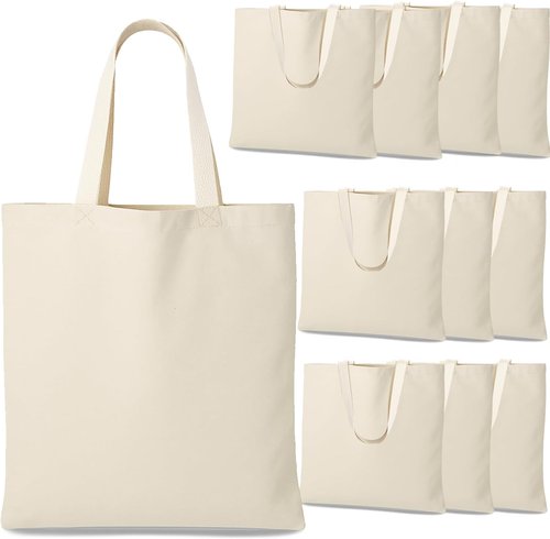 GiftExpress 12-Pack Natural Color Canvas Tote Bags - 13” x 11” | Perfect for DIY Crafts & Groceries