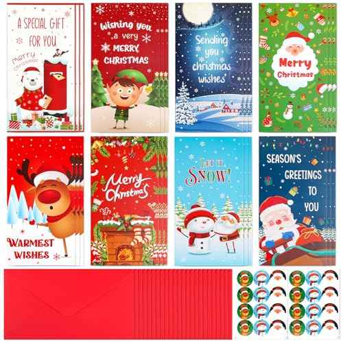 24 Pack Christmas Money Holders for Cash Christmas Money Holder for Cash Gifts with Envelopes for Cash Xmas Decoration, Holiday, and New Year Cash Gift Card Holders£¨8 Design£©
