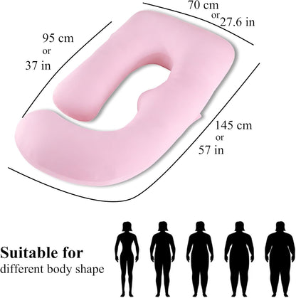 ALLOPERA Pregnancy Pillow - Full Body 57-Inch Maternity Support for Back, Neck & Belly | Pink Milk Fiber Cover