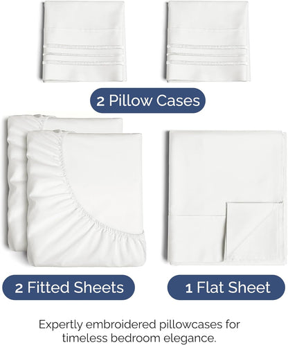 Split King Size 5-Piece Sheet Set | Comfy Cooling Bed Sheets - Luxury Hotel Quality - Deep Pockets, Wrinkle-Free, Oeko-Tex, Antique White
