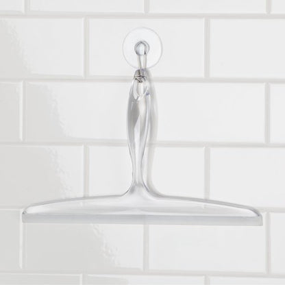 iDesign Plastic Bath Squeegee for Glass with Suction Hook Holder – 12", Clear