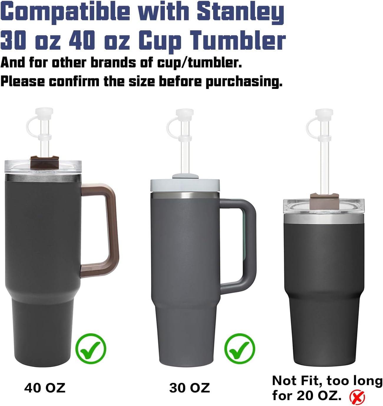 Stanley Replacement Straw Set - 6 Straws with Cleaning Brush & 4 Color Leak-Proof Plugs | Fits 40 oz & 30 oz Tumblers