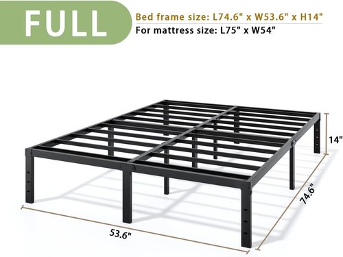 LUMUNANCE Full Size Metal Bed Frame - 14 Inch Heavy-Duty Platform with Underbed Storage | Easy Assembly, Noise-Free
