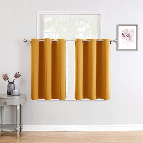 ChrisDowa Small Window Curtains - Grommet Thermal Insulated Room Darkening Panels (Mustard Yellow, 52 x 36 Inch)