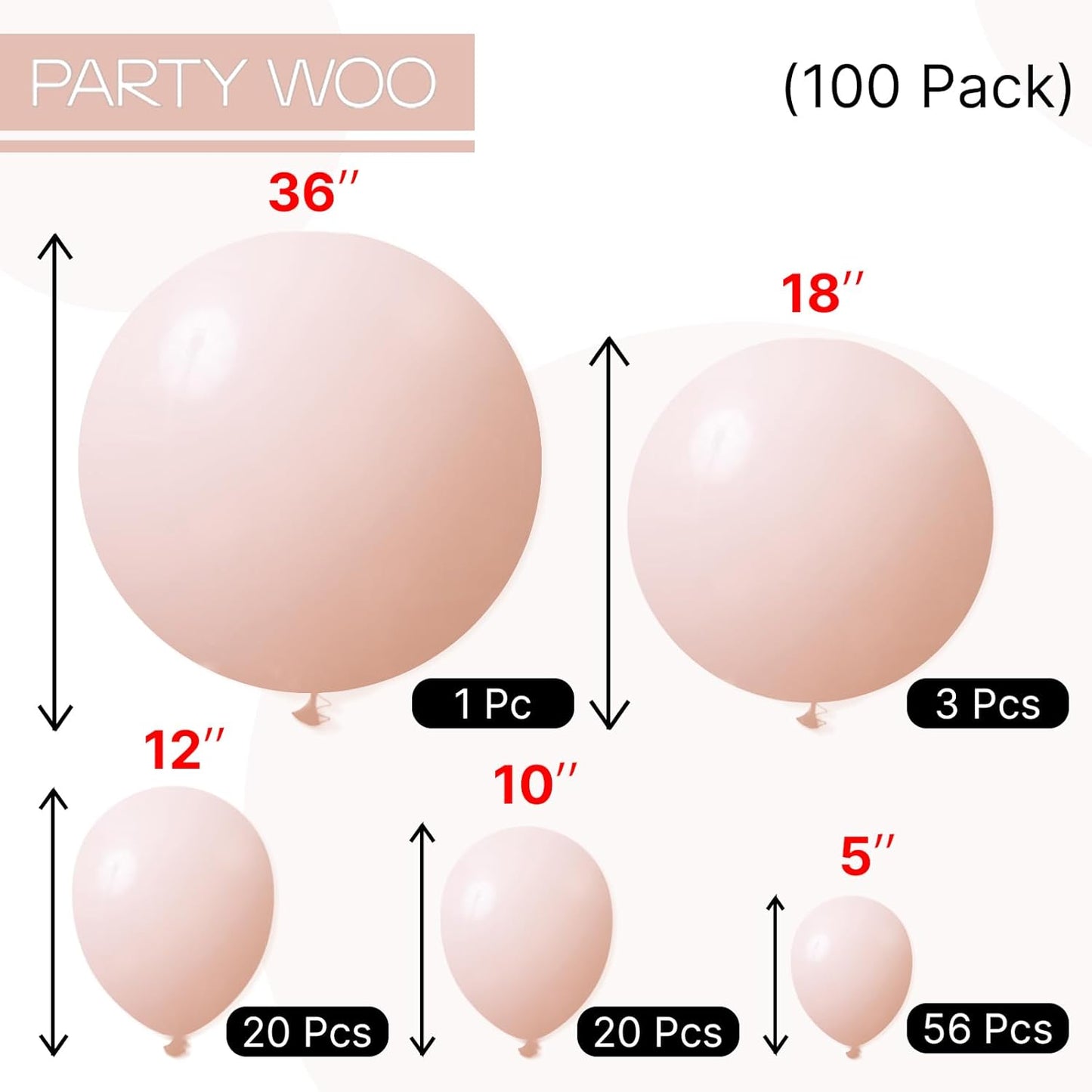 PartyWoo Pastel Orange Balloons - 100 Pcs in Various Sizes for Wedding & Baby Shower Decor | Latex Arch Kit