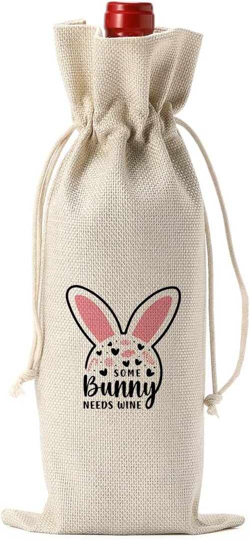Funny Easter Wine Bag Pink Bunny Ears Decorations Easter Basket Easter Holiday Gifts for Women Men Easter Wine Bag Gifts for Wine Lover Easter Party Decorations