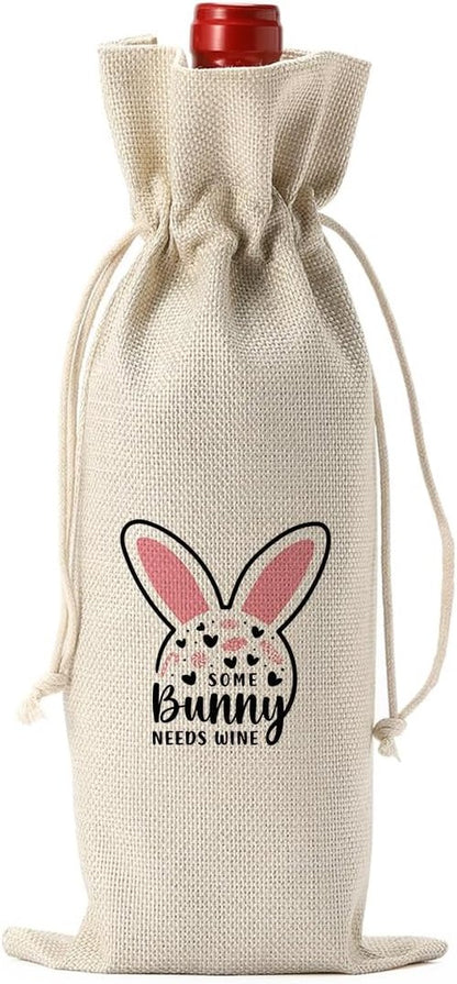 Funny Easter Wine Bag Pink Bunny Ears Decorations Easter Basket Easter Holiday Gifts for Women Men Easter Wine Bag Gifts for Wine Lover Easter Party Decorations