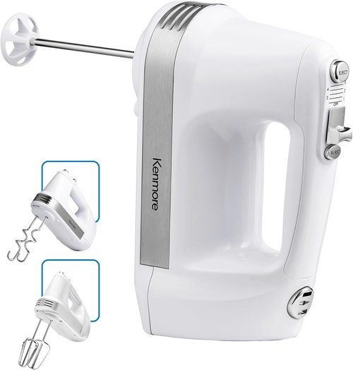 Kenmore Electric Hand Mixer - 5-Speed Handheld Blender with Whisk, Dough Hooks & Turbo Boost