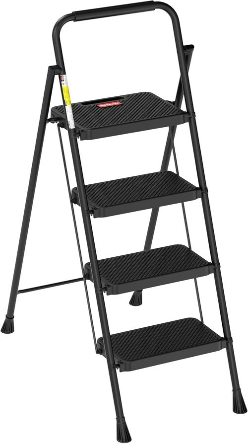 HBTower Step Ladder - Foldable 4-Step Stool with Wide Anti-Slip Pedal for Home Use