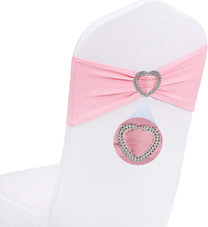 Skiennix Light Pink Chair Sashes - 50Pcs Stretch Covers with Heart Buckle for Weddings & Parties