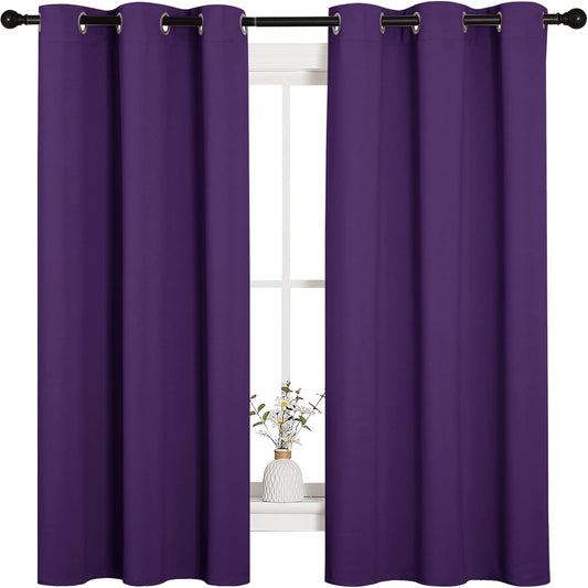 NICETOWN Blackout Curtains - Thermal Insulated Solid Ring Top Drapes for Bedroom | Set of 2, 42 x 63 Inch, Royal Purple