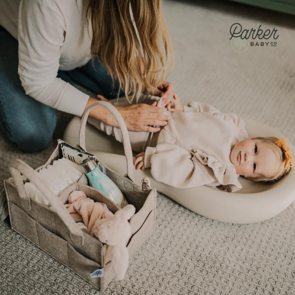 Parker Baby Co. Diaper Caddy - Nursery Storage Bin and Car Organizer for Diapers and Baby Wipes - Oatmeal, Large