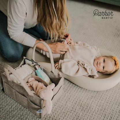 Parker Baby Co. Diaper Caddy - Nursery Storage Bin and Car Organizer for Diapers and Baby Wipes - Oatmeal, Large